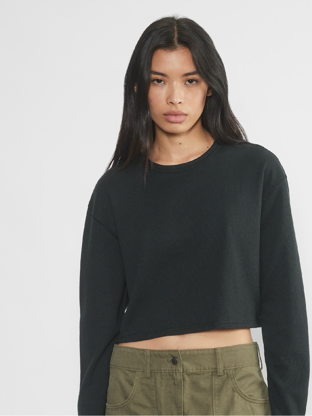 Sunday Best Black Cropped Crewneck Long Sleeve Top